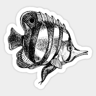 Tropical sea butterfly fish sketch hand drawn Sticker